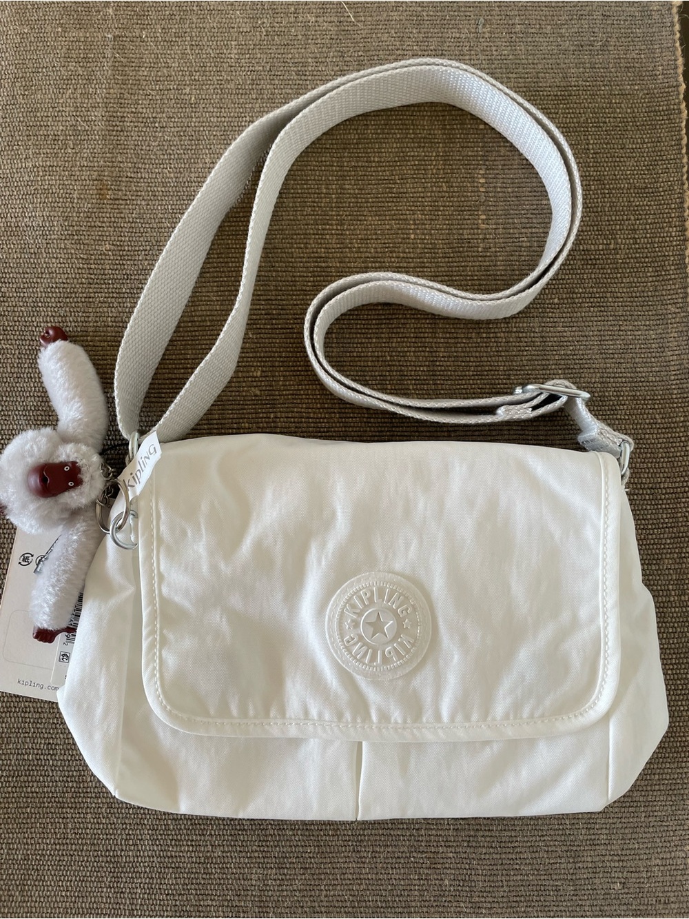 Kipling White Shayna Crossbody Bag with Monkey Keychain